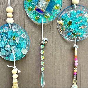 OOAK Assemblage Art Sculpture Hanging Resin Handmade Mosaic Indoor/Outdoor Decor